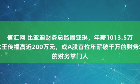 信汇网 比亚迪财务总监周亚琳，年薪1013.5万元！比王传福高近200万元，成A股首位年薪破千万的财务掌门人